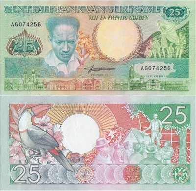 1988 ( 9 I ) , 25 gulden ( P-132b ) - Surinam - stare UNC foto