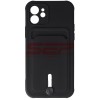 Husă iPhone 12 Neagră TPU Card Holder - Protecție Slim, Acces Card