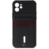 Husă iPhone 12 Neagră TPU Card Holder - Protecție Slim, Acces Card