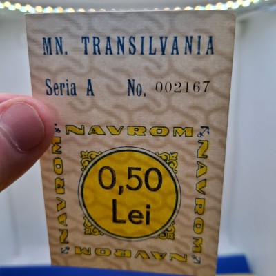 Tichet Navrom motonava Transilvania filigran RPR , 0,50 lei seria A 002167, stare UNC, necirculat foto