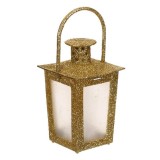 Felinar decorativ cu maner si lumanare led,auriu glitter,7x7x16cm, Oem