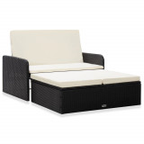 Set mobilier de grădină cu perne, 2 piese, negru, poliratan, vidaXL