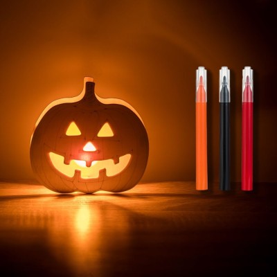 Set Creativ Halloween, Dovleac Luminos, 3 Carioci, Lemn, Multicolor, 15x2.5x14.5cm foto