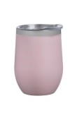 Pahar termos, metalic de culoare roz cu capac transparent de plastic, 350 ml