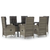 Set mobilier de gradina cu perne, 7 piese, negru/gri, poliratan