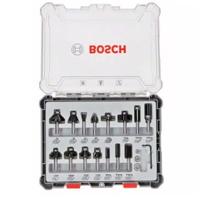 BOSCH Set de freze de profilat canturi 15 buc mixte tija 6 mm foto