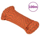 VidaXL Fr&acirc;nghie de barcă, portocaliu, 3 mm, 100 m, polipropilenă