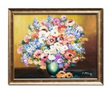 Cumpara ieftin Tablou inramat pictat manual, Vaza cu flori, parfum de sarbatoare, 55x45cm ulei pe panza, Constantin Feraru