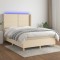 vidaXL Pat cu arcuri, saltea și LED, crem, 140x190 cm, textil 3138794
