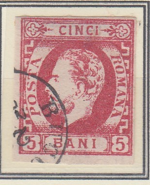 ROMANIA 1871 LP 30 REGELE CAROL I CU BARBA 5 BANI ROSU T6 STAMPILAT foto