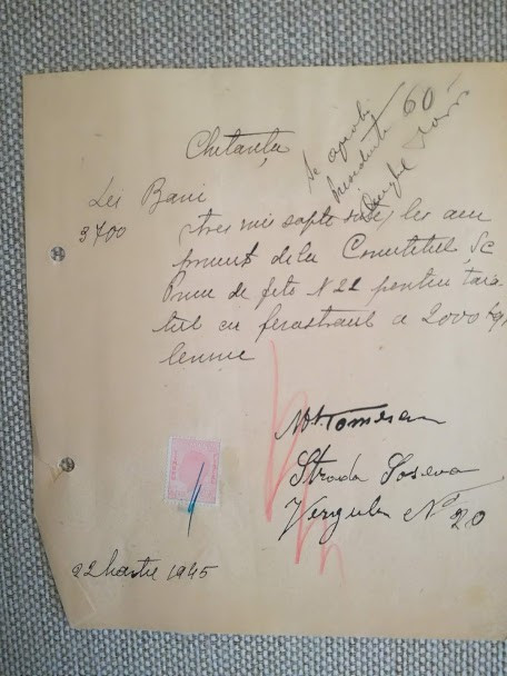 1945. Bon plată tăiat lemne, M. Tomescu, Șoseaua Vergului, București