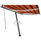 vidaXL Copertină automată senzor v&acirc;nt&amp;LED, portocaliu&amp;maro, 300x250 cm
