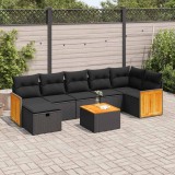 vidaXL Set mobilier de grădină cu perne, 8 piese, negru, poliratan 3326045