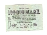 Bancnota Germania 100000 mark/marci 25 iulie 1923, fond verde, unifata, stare buna