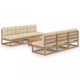 Set mobilier de gradina cu perne, 7 piese, lemn masiv de pin