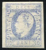 1872 , Lp 31 d , Carol I cu barba , 10 Bani ultramarin , HARTIE VARGATA - MH