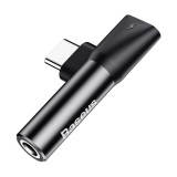 Cumpara ieftin Adaptor BASEUS AUX Tip C (tata) la Jack 3,5mm (fema) + Tip C (fema) CATL41-01 Negru - Ascultare si Incarcare Simultana
