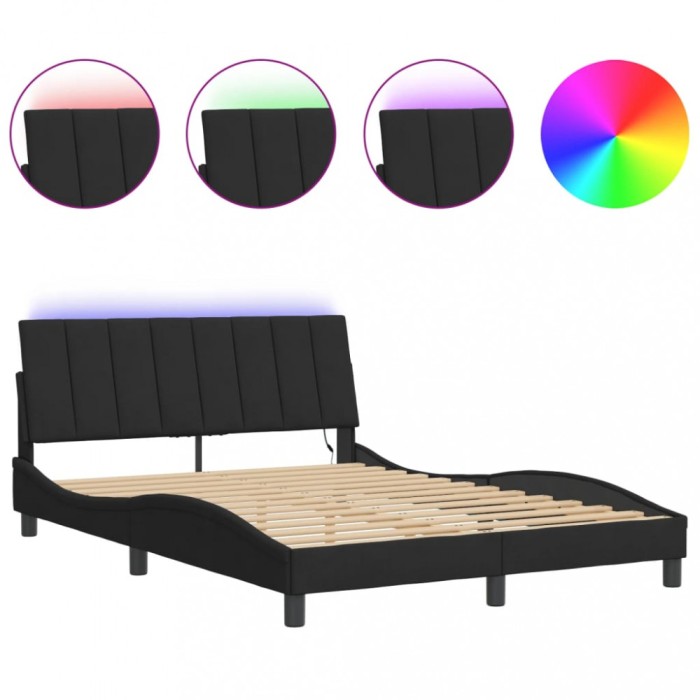 Cadru de pat cu LED fara saltea, Hanko, negru, 120x200 cm, catifea