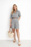 Women's Linen Look Shirt Shorts Gray Set