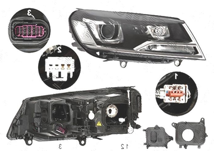 Far Volkswagen Touareg (7p5), 06.2014-, fata, Dreapta, bi-xenon; cu daytime running light; D8S+PY24W+W21/5W; electric; fara unitate control; fara bal