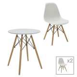 Cumpara ieftin Set de 3 buc masa si scaune Julita MDF si lemn de fag nuanta alb-natural 60x60x73 cm