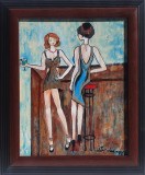 PICTURA, TABLOU modern, decorativ, &quot;FETE LA BAR&quot; NOU, pictor roman, Portrete, Ulei, Avangardism