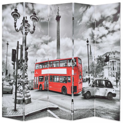 Paravan cameră pliabil, 200x170 cm, autobuz londonez, negru/alb foto