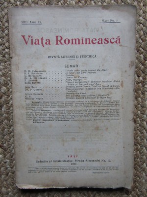 VIATA ROMANEASCA 1923 ANUL XV MARTIE NR 3 foto