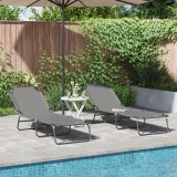 VidaXL Șezlong pliabil 2 pcs Portabil Gri 600D Fabric Oxford