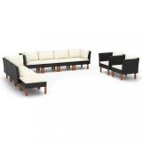 Cumpara ieftin Set mobilier grădină, 10 piese, negru, poliratan/lemn eucalipt