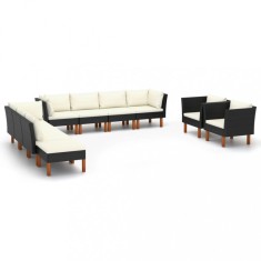 Gossi set mobilier gradina, 10 piese, negru, poliratan/lemn eucalipt