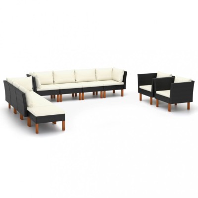 Gossi set mobilier gradina, 10 piese, negru, poliratan/lemn eucalipt foto