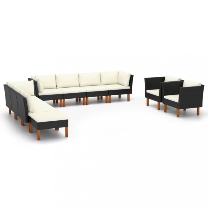 Gossi set mobilier gradina, 10 piese, negru, poliratan/lemn eucalipt