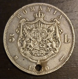 Moneda Romania - 5 Lei 1880 - Kullrich sub gat