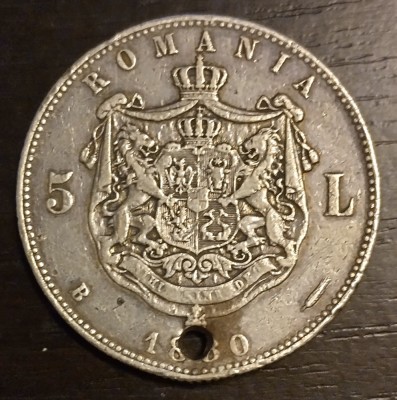 Moneda Romania - 5 Lei 1880 - Kullrich sub gat foto