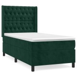 Cumpara ieftin Pat box spring cu saltea, verde inchis, 80x200 cm, catifea