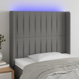 vidaXL Tăblie de pat cu LED, gri &icirc;nchis, 93x16x118/128 cm, textil