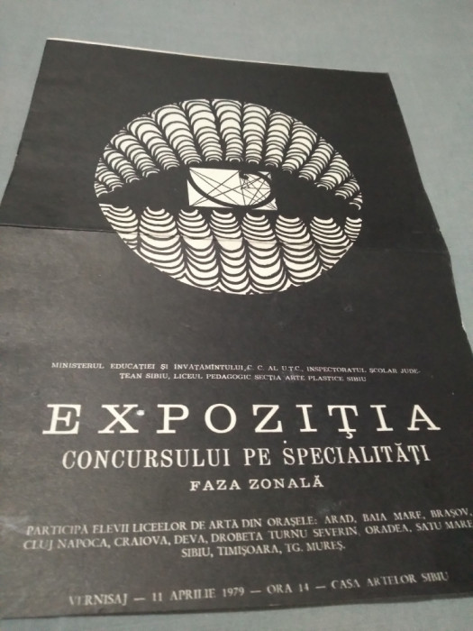 PLIANT/BROSURA EXPOZITIA CONCURSULUI DE SPECIALITATI FAZA ZONALA 11 APRILIE 1979