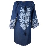 Rochie traditionala dama R, albastru/alb , marimea 2XL