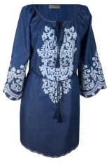 Rochie traditionala dama R, albastru/alb , marimea L