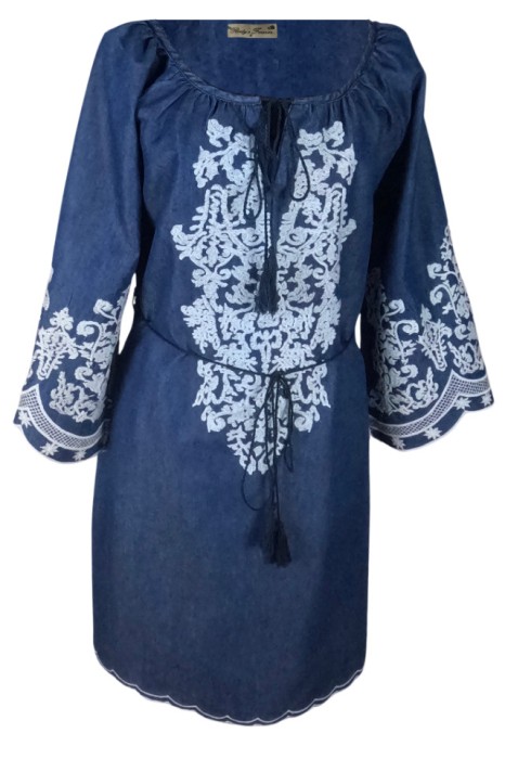 Rochie traditionala dama R, albastru/alb , marimea M