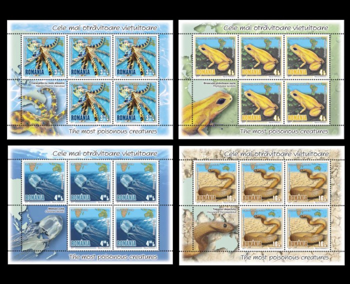 ✅RO 2017 ,LP 2172 ,&quot;Cele mai otrăvitoare viețuitoare&quot;- mcoli de 5M+1 vinieta,MNH
