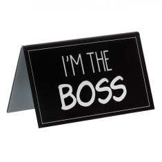 Suport Birou Plastic, Mesaj &quot;I&#039;m the Boss&quot;, Negru, 11.5x6x7cm