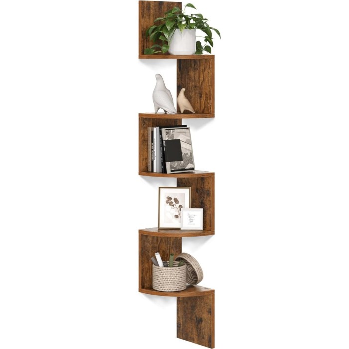 VASAGLE Raft de colt plutitor pe 5 niveluri, din lemn, 20x20x128cm, maro rustic Household NewTrend
