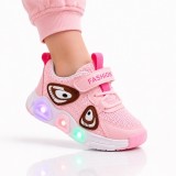 Cumpara ieftin Pantofi sport cu lumini LED, Model Super Panda, Textil, Fete, Roz (Marime
