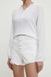 Cumpara ieftin Answear Lab pantaloni scurti jeans femei, culoarea alb, neted, high waist