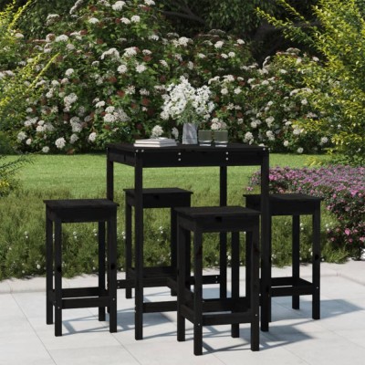 Set mobilier bar de gradina, 5 piese, negru, lemn masiv de pin GartenMobel Dekor foto