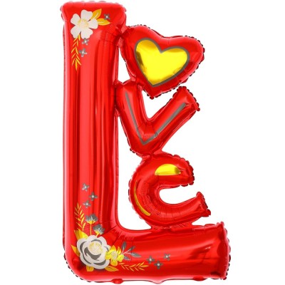 Balon din folie metalizata, flippy, figurine, model love, tematica iubire, 110x64 cm, ambalaj individual, pai inclus, umflare cu aer sau heliu, rosu foto