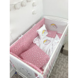 Lenjerie de patut bebelusi Personalizata Imprimata pat 120x60 cm Steluțe pe roz Unicorn cu curcubeu, Deseda
