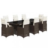 Cumpara ieftin Set bistro de gradina cu perne, 9 piese, maro, poliratan
